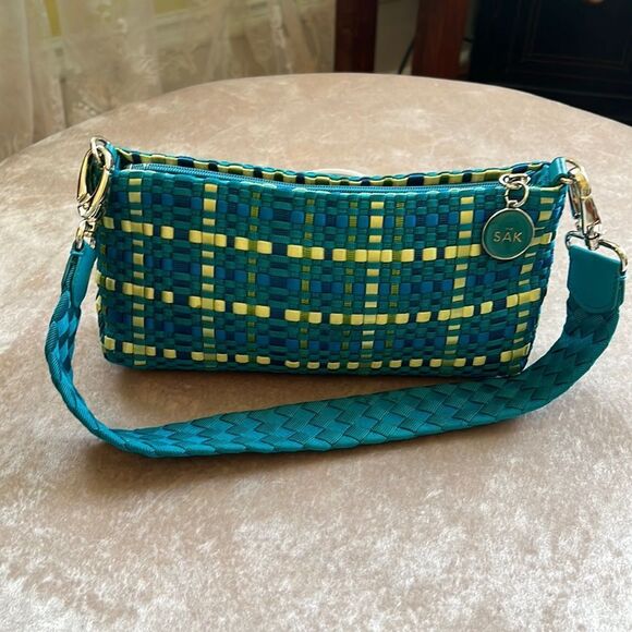 *The Sak* Turquoise and Lime Green Woven Small Handbag in EUC - Picture 5 of 13